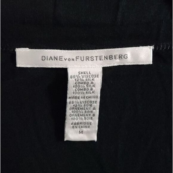 Diane Von Furstenberg Akira Black/Animal Print Silk Blend Long Sleeve Top Size M - Picture 10 of 13